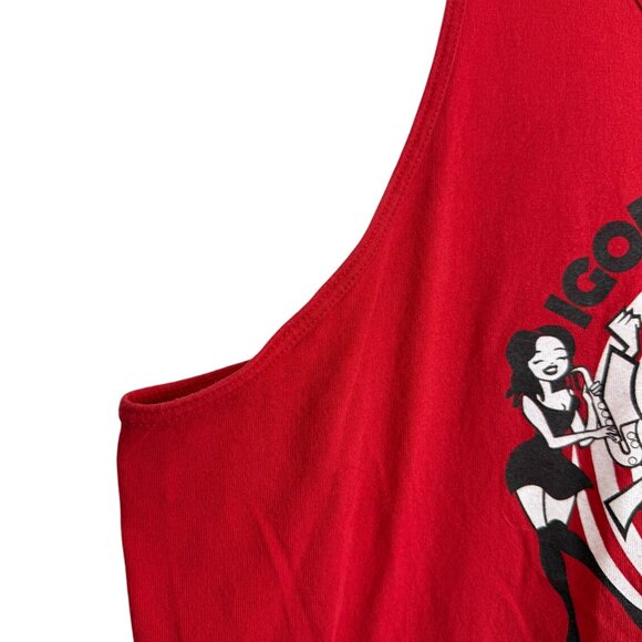 Vtg Y2K Igor & The Red Elvises Graphic Red Tank 2XL Both Sides Cotton Band Tee - Picture 3 of 9